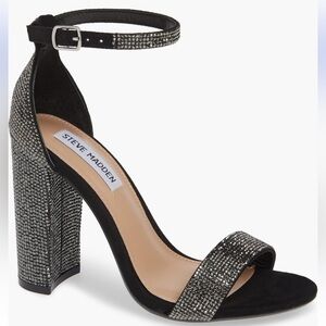 New Steve Madden Carrson Ankle Strap Sandal in Black Crystal Women’s Size 7.5